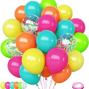 Tropical Hawaiian Balloons Set, 65pcs 12in Summer Party Balloons, Hot Blue, Birthday Party Decorations