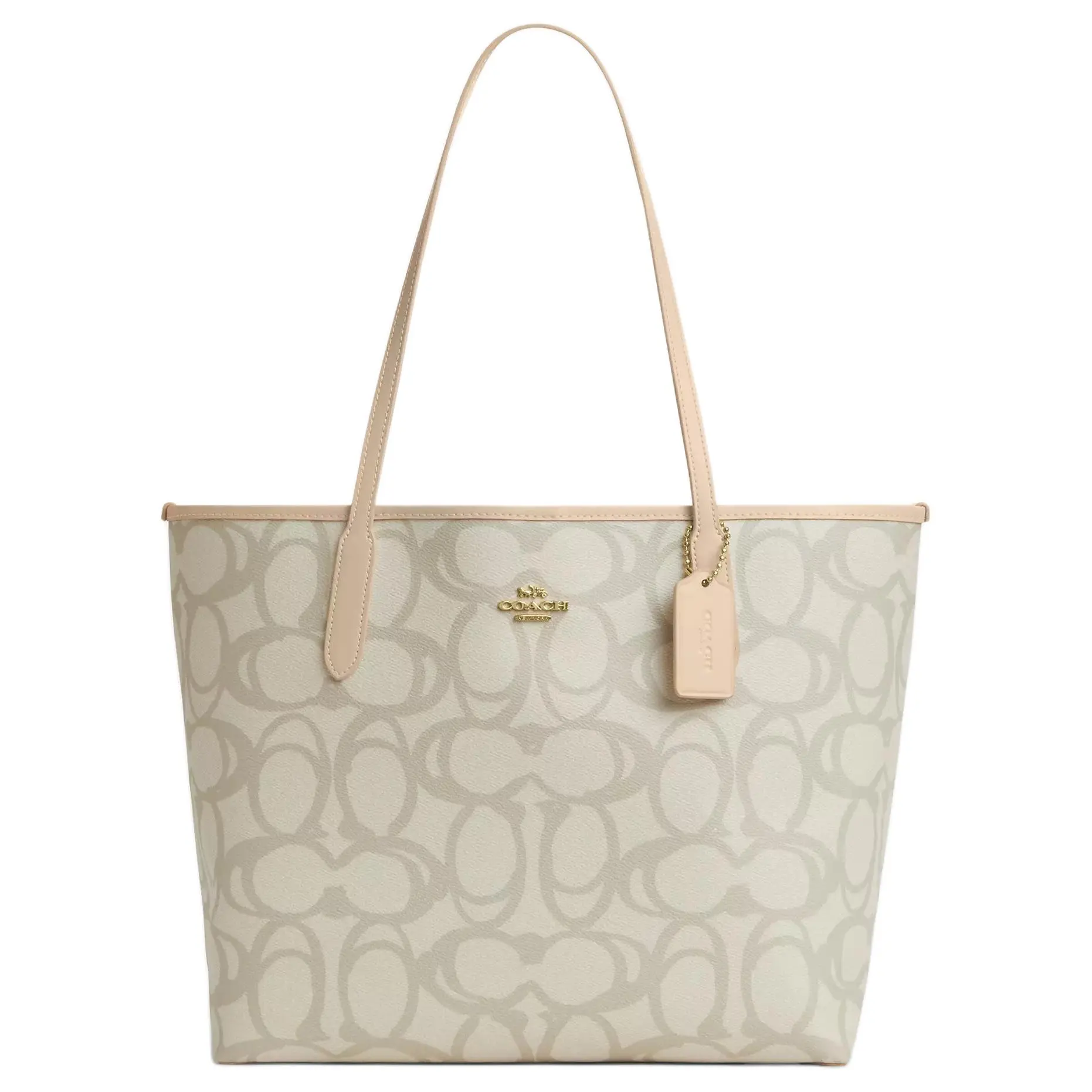 COACH City 33 Classic Print Coated Canvas Tote Bag for Women, Golden and Ivory