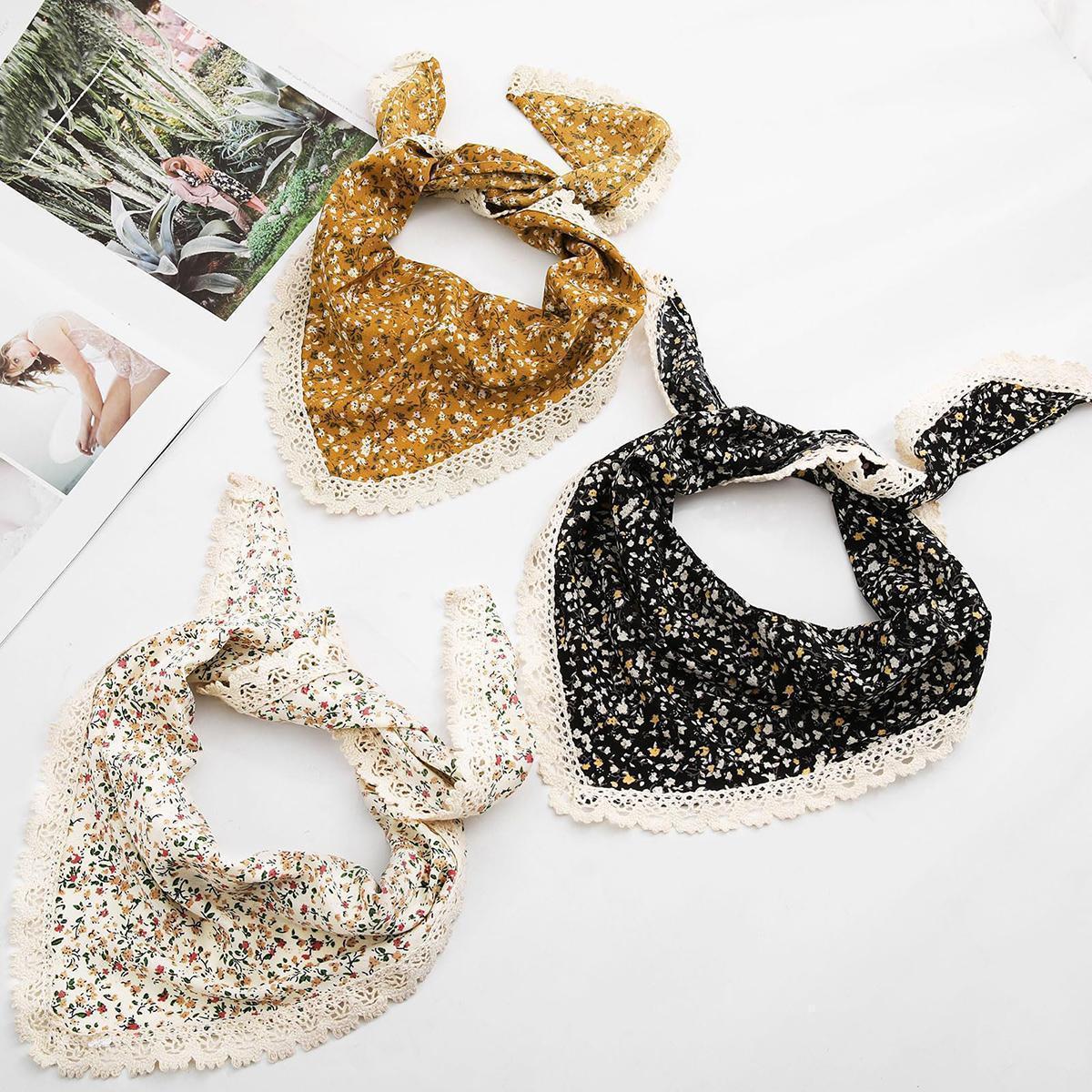 AWAYTR 3Pcs/Set Flower Printed Hair Bandanas Headbands Solid Color Chiffon Head Kerchief for Women Girls Bohemian Hair Scarf Floral Lace Edge Headband Bandana AWAYTR 3Pcs/Set Flower Printed Hair Bandanas Headbands Solid Color Chiffon Head Kerchief for Women Girls Bohemian Hair Scarf Floral Lace Edge Headband Bandana