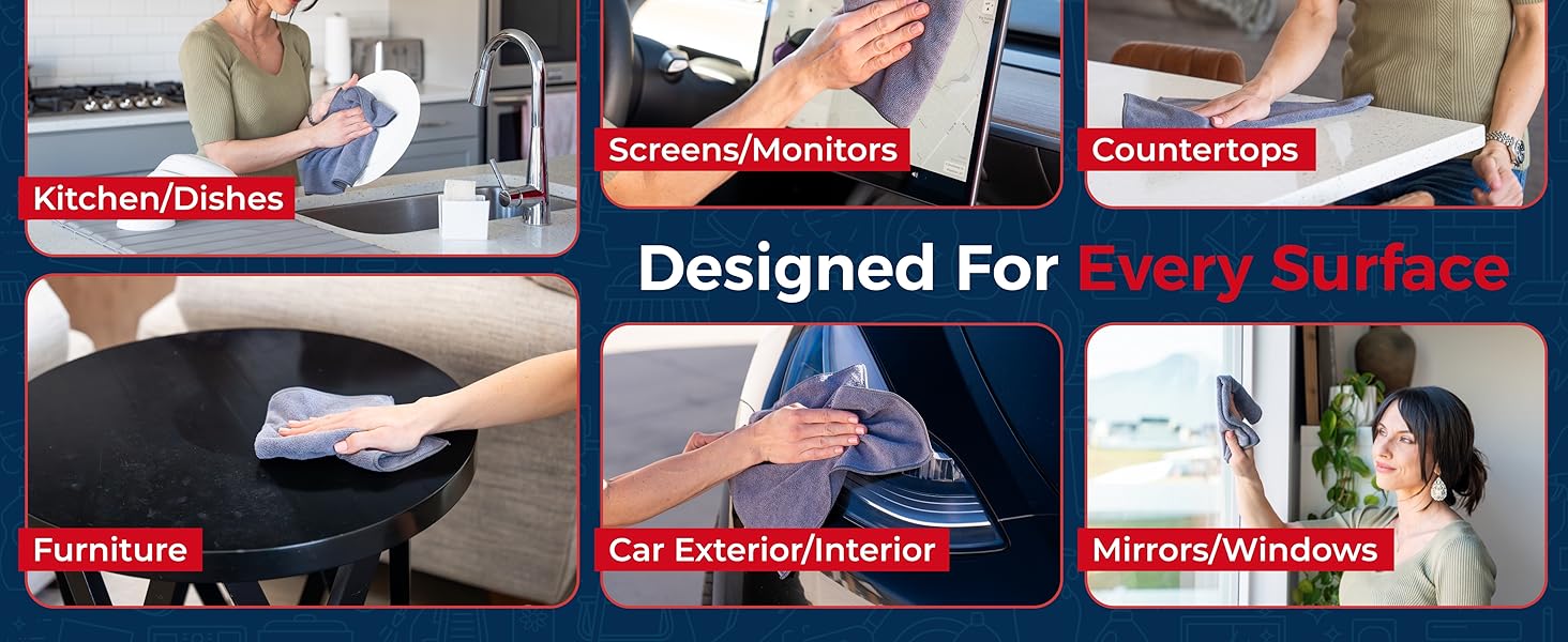 Microfiber Cleaning Cloths (12.5"x12.5") - Premium 1200 Washes Reusable Towels - Ultra Absorbent Lint Free for Car Wash, Detailing, Glass, Mirror & Kitchen - Streak Free Shine