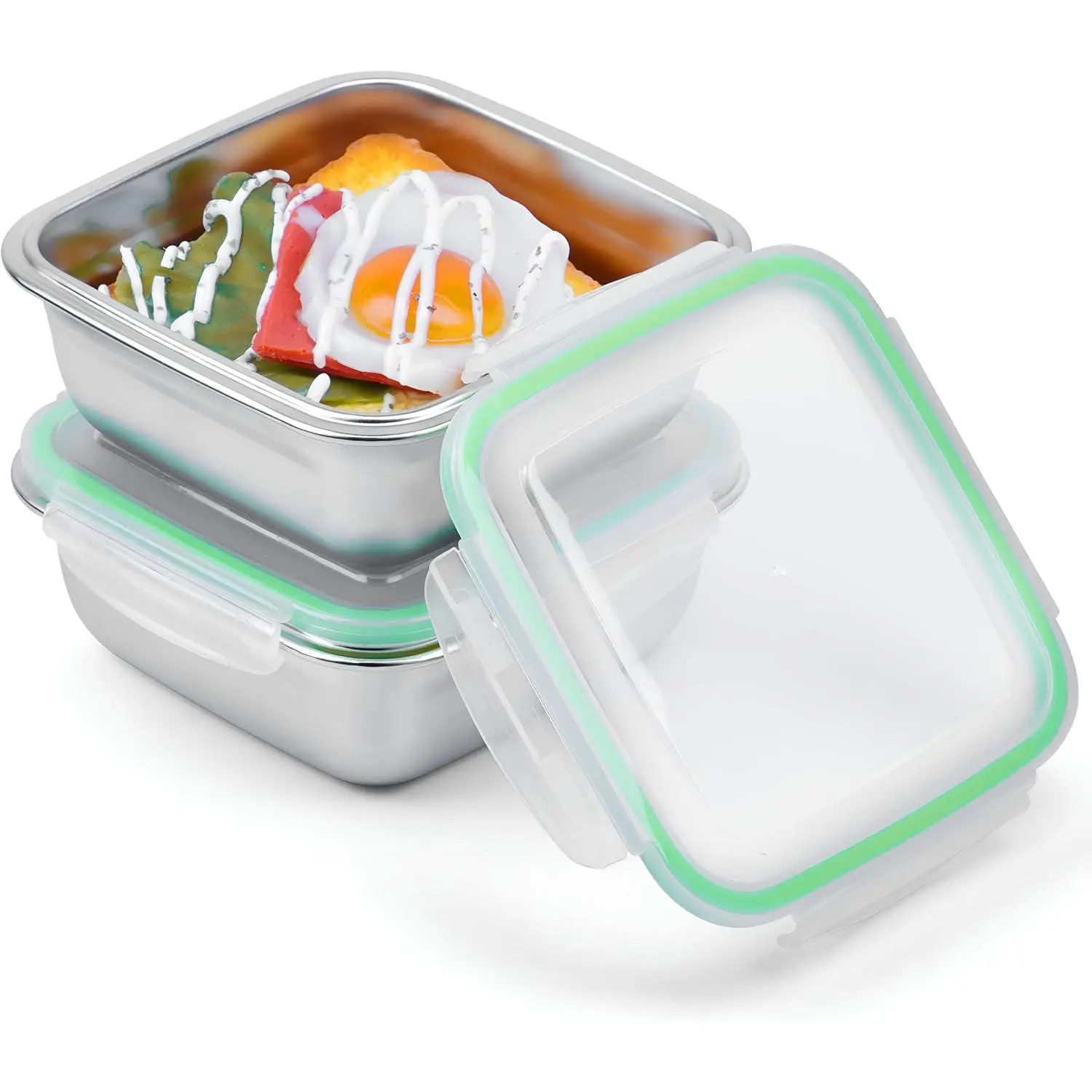 2 Pack Sandwich Containers, 24oz Stainless Steel Sandwich Box with Airtight , , Dishwasher Safe, Durable &  Metal Meal Prep Lunch Boxes for Fruits, Snacks, Bento (Green)