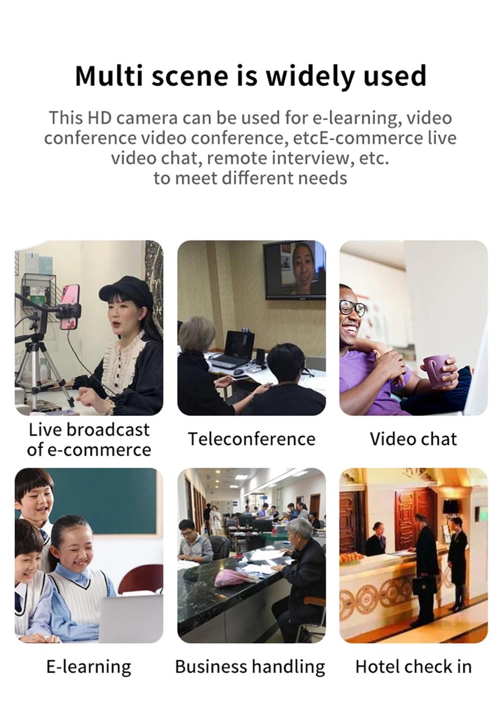 Portable Full HD Webcam PC Laptop Auto Focus Webcam Live Streaming Flexible with Microphone Live Broadcast withLight