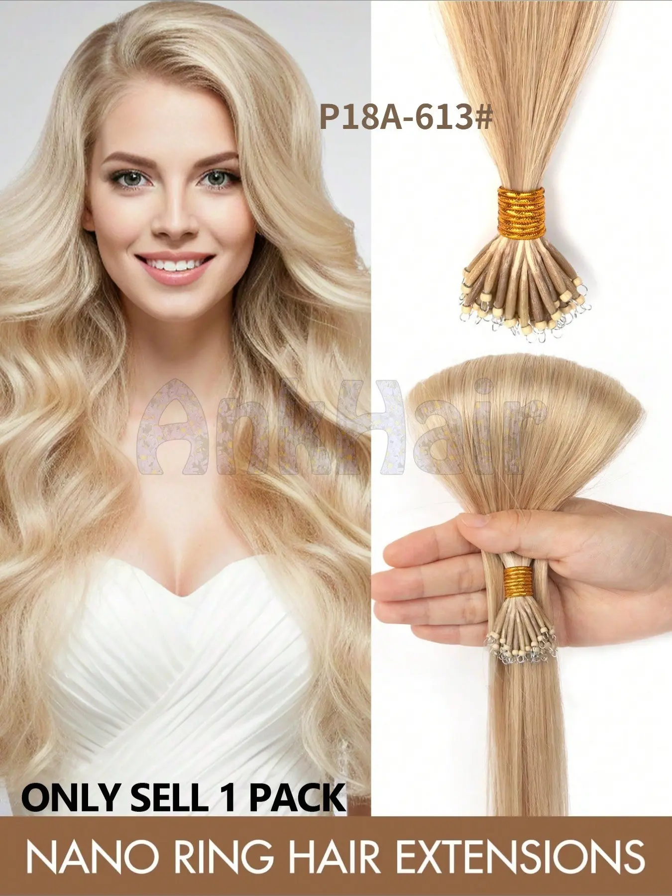 Women's Nano Hair Extensions, Real Human Hair, Human Hair Silky, Pre-Bonded, Seamless High Gloss, Cold Fusion, Rod-Shaped, Remy Hair Extensions