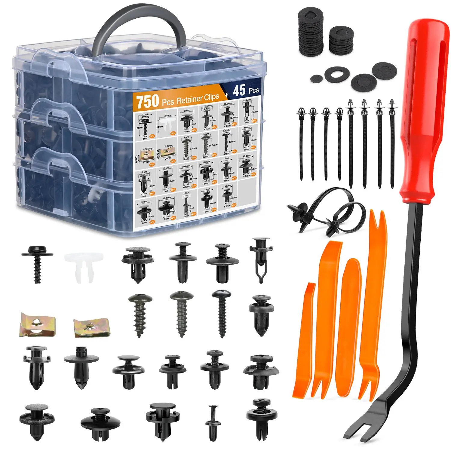 GOOACC 795 Pieces Car Push Retainer Clips & Auto Fasteners Assortment, 23 Most Common Sizes Nylon Bumper Fender Rivets Metal Screw Pins Kit with Free Remover Tool, for Door Trim Splash Shield Toyota GM