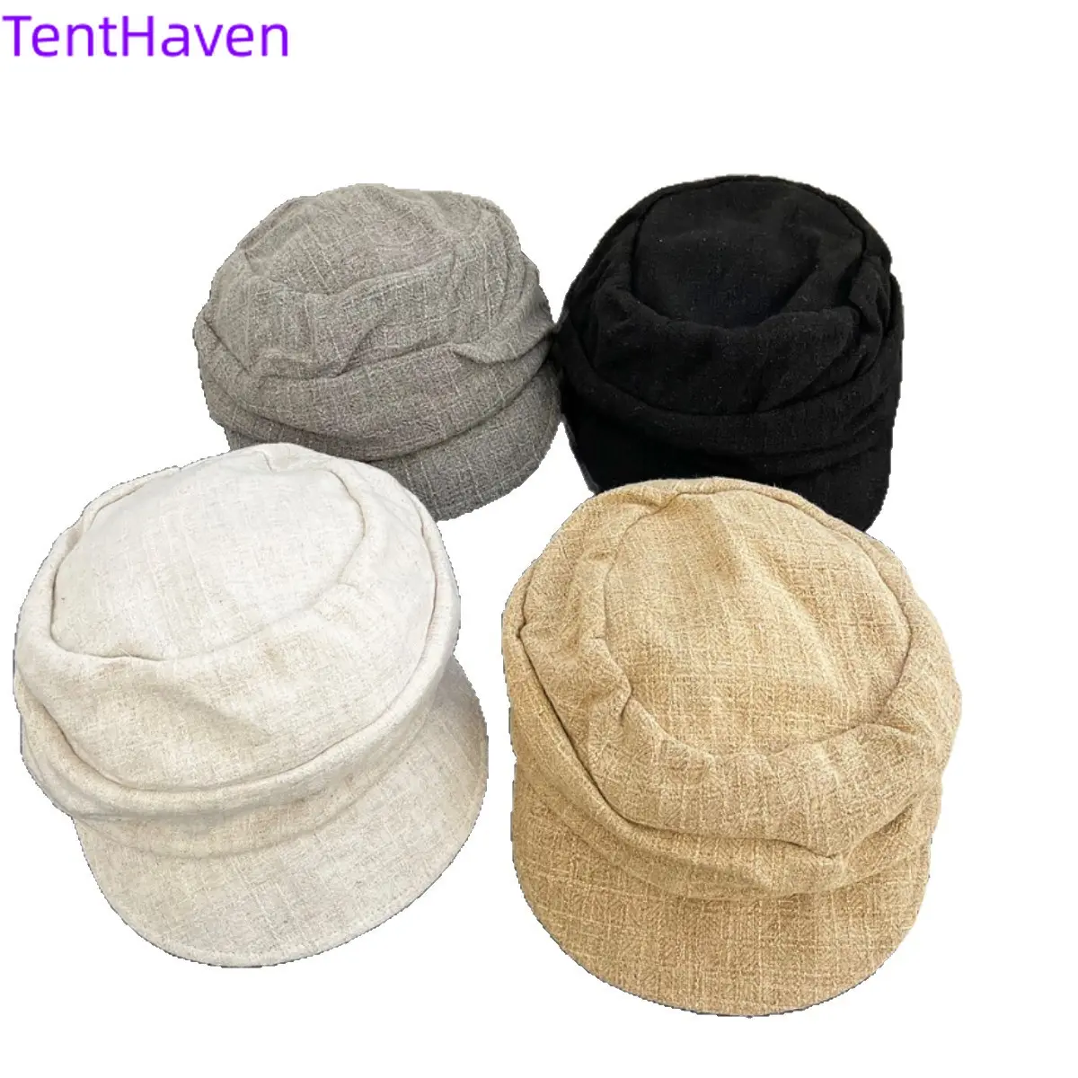 2026 New Spring/Summer Thin Newspaper Hat Breathable Linen Folded Painter Hat Show Face Small Retro Duck Tongue Hat Japanese Versatile Women's Hat