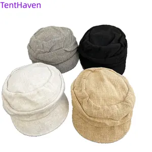 2026 New Spring/Summer Thin Newspaper Hat Breathable Linen Folded Painter Hat Show Face Small Retro Duck Tongue Hat Japanese Versatile Women's Hat