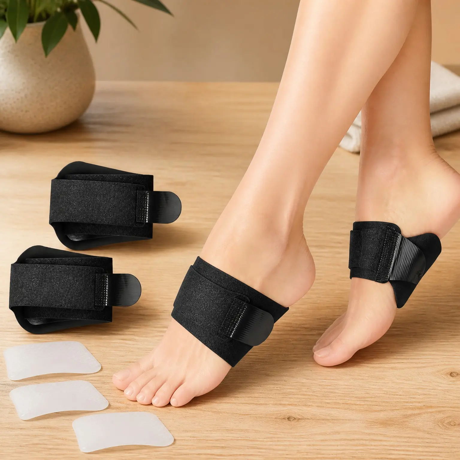 Arch Support Braces with Replaceable Gel Pads, Adjustable Orthotic Arch Support for Women Men, Relief for Plantar Fasciitis, High Arch, Flat Feet, Foot Fatigue, Arch Pain, 4 Pads with 2 Heights(Gift)