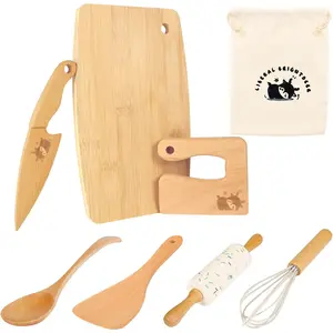 8 PCS Wooden Safe Kids Knife & Baking Set, Montessori Kitchen Tools for Toddlers Real Cooking, Ideal for Little Chefs