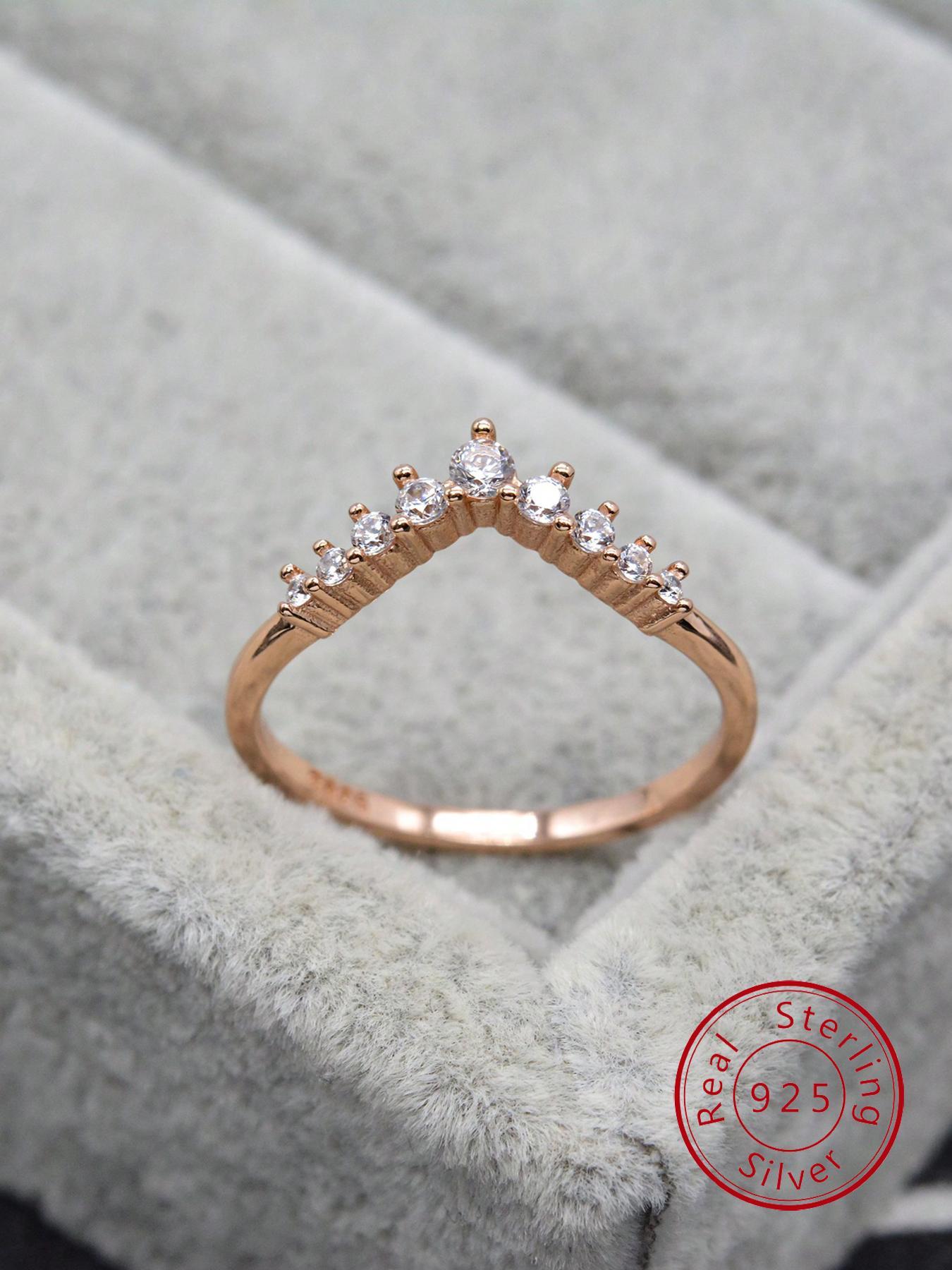 S925 Sterling Silver Crown Design Artificial Zircon Decor Bridal Engagement Ring, Luxury for Women, Trendy All-match & Exquisite Jewelry for Birthday Gift