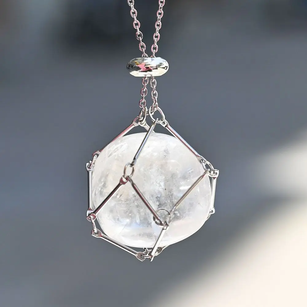 Adjustable Pendant Cage Necklace for Women with an Interchangeable Copper Net Crystal Holder - Stone Included, Adjustable Pendant Necklace