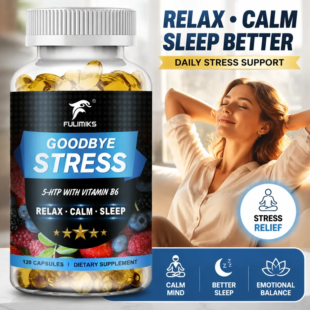 Fulimiks 5-HTP 200mg Capsules with Vitamin B6 & Magnesium, Stress Relief Supplement for Calm Mood, Relaxation & Healthy Sleep Support, 120 Softgels, 60 Day Supply