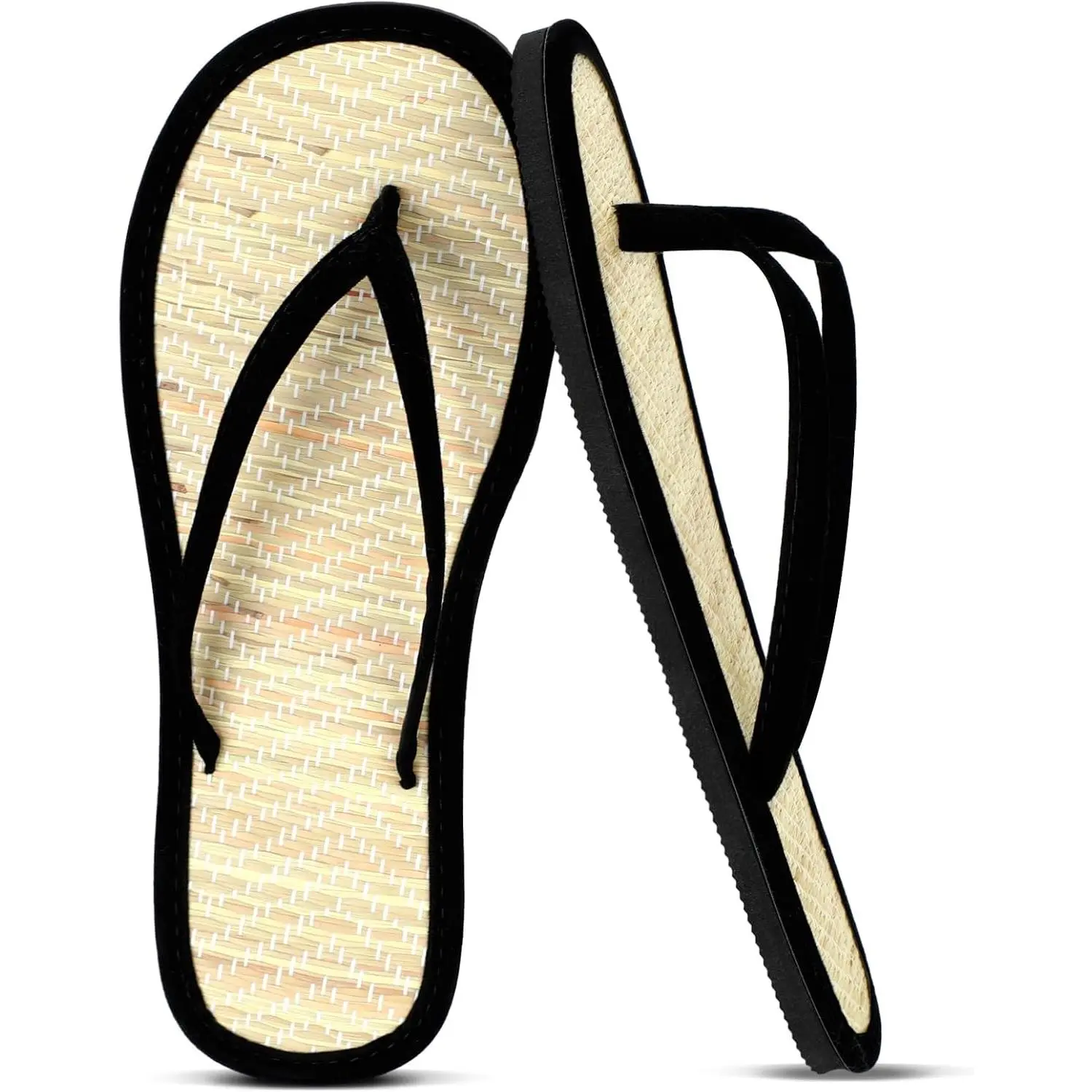 Women's Bamboo Flip Flops Non-Slip Lightweight Summer Beach Sandals Woven Straw Indoor Slippers(Gift)