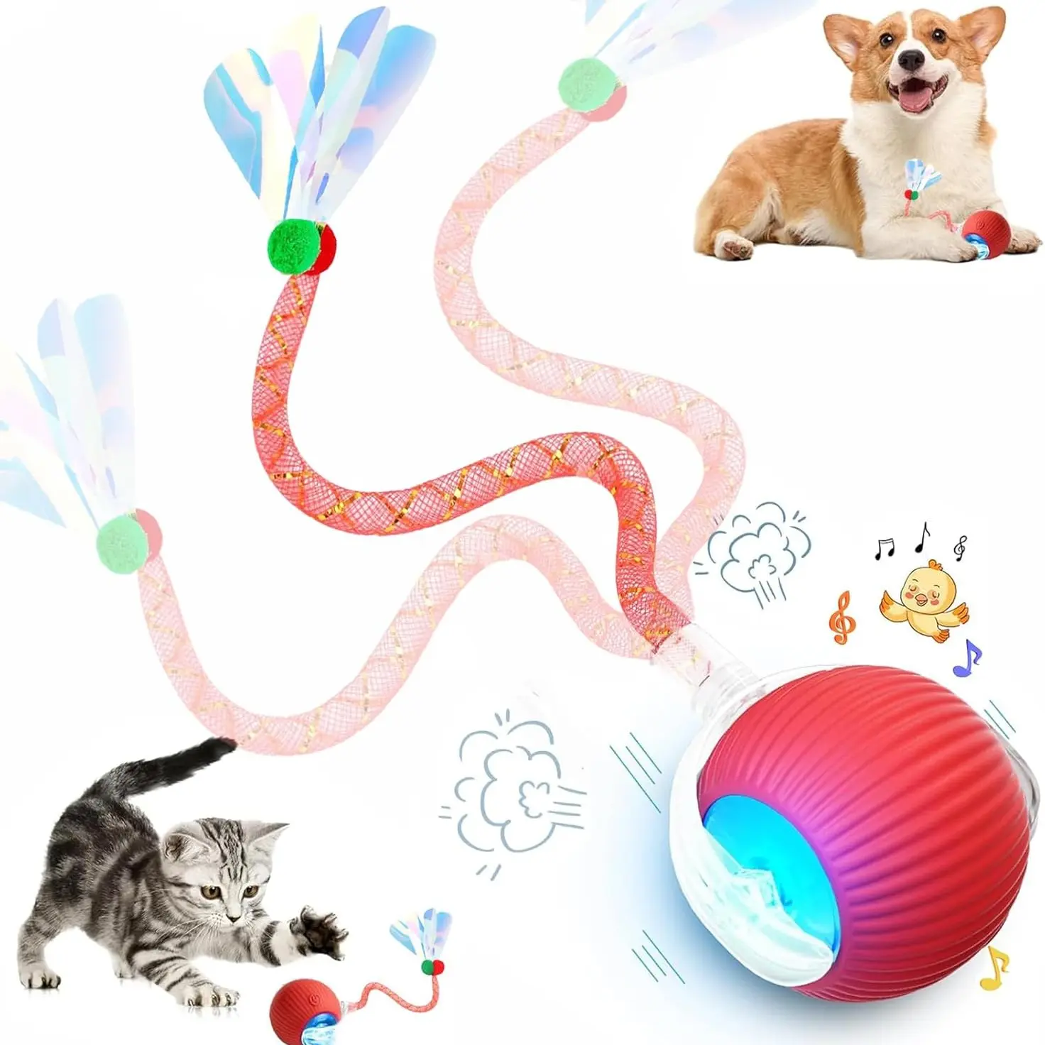Interactive Cat Ball Toy with Sound, Motion Sensor Electric Charging Cat Toy, Self-Play Chase Roll, Ideal for Bored Adult and Kitten Cats