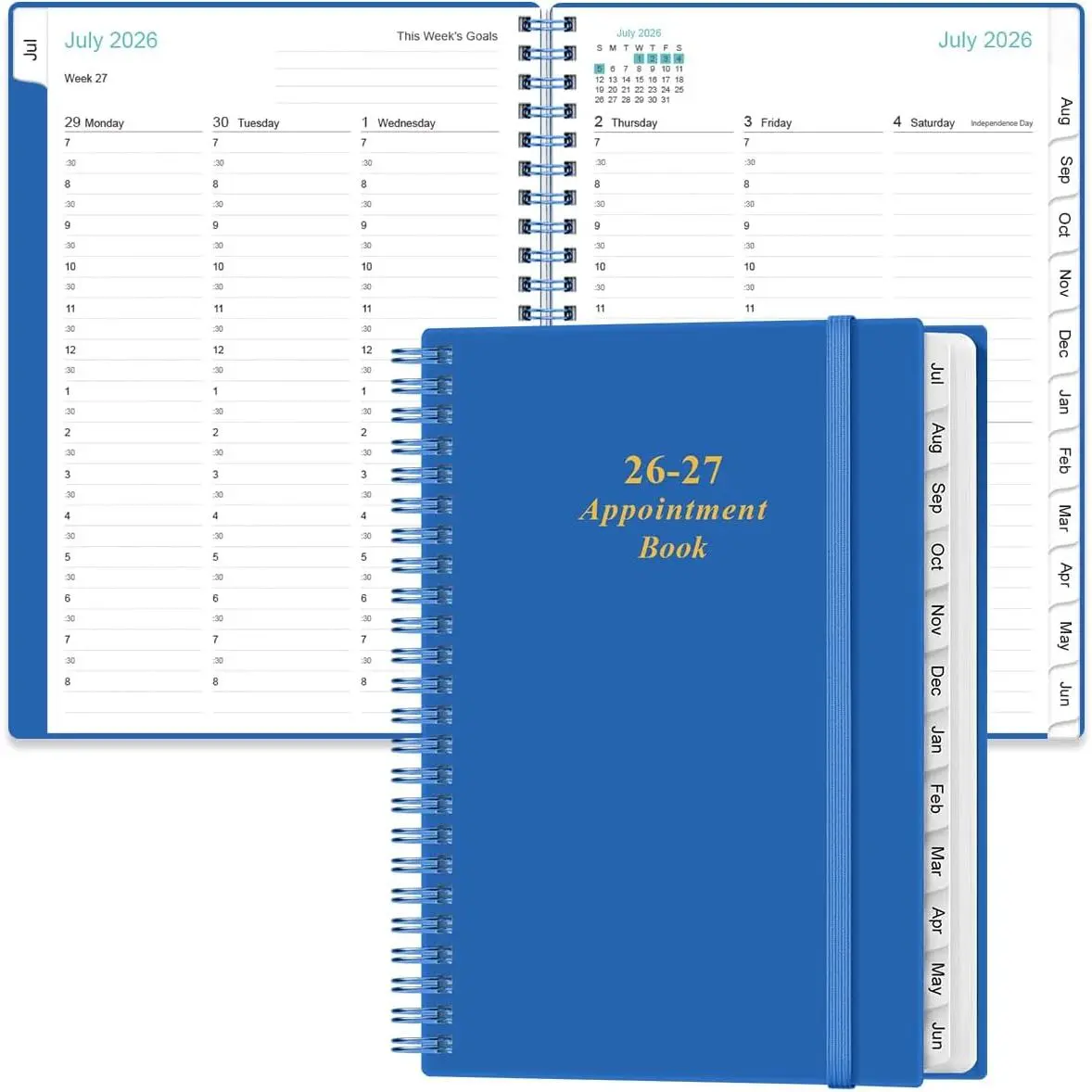 2026-2027 Appointment Book & Planner - 2026-2027 Daily Hourly Planner from July 2026 - June 2027, Weekly Appointment Book with 30-Minute Interval, Medium 6.4" x 8.5", Blue-B