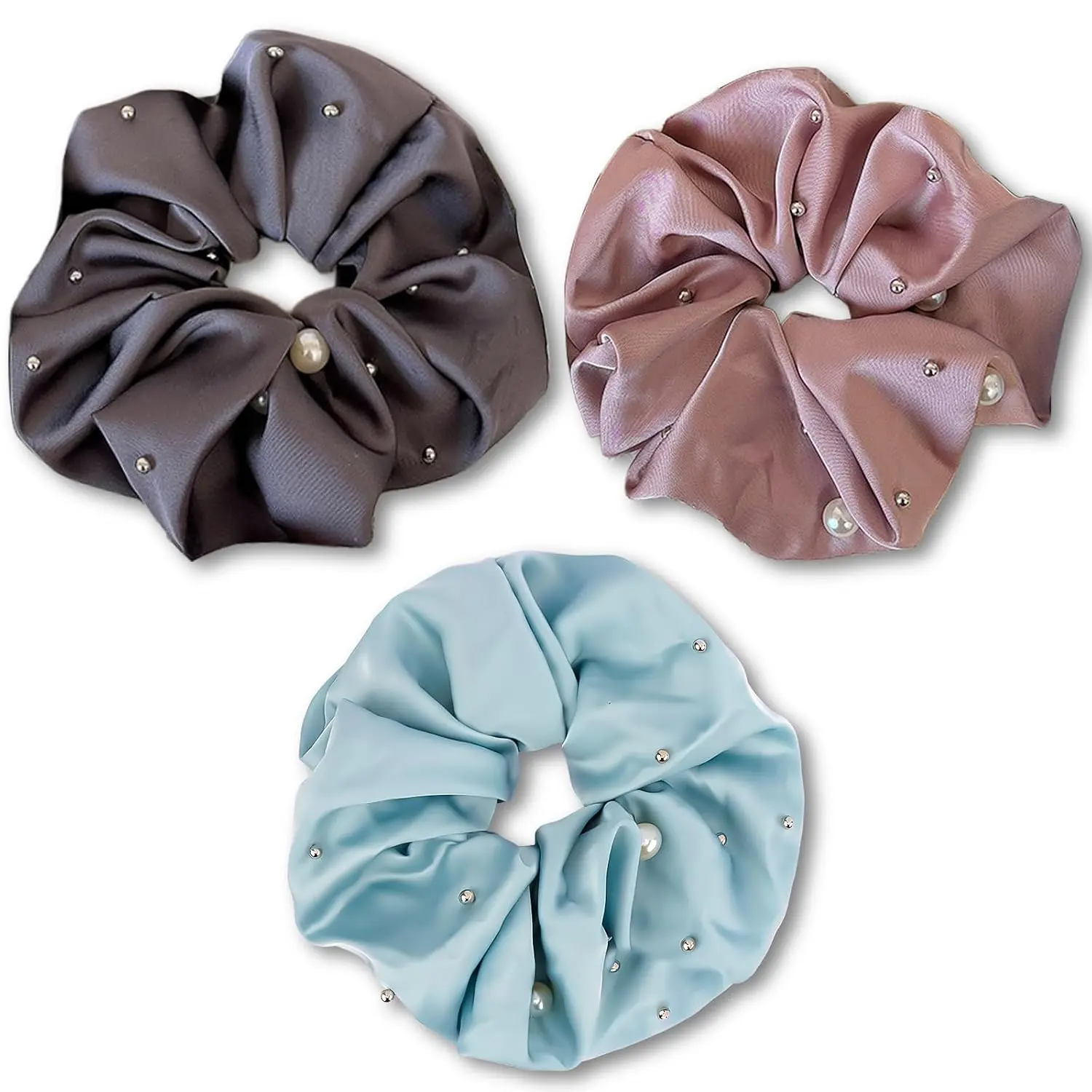 Large  Satin Scrunchies for Women Girls 6.7Inch  Big Silk Hair Ties No Crease Scrunchies for Thick Hair  Elastic Hair Ties Ponytail Holders Bridal Wedding Hair Accessories