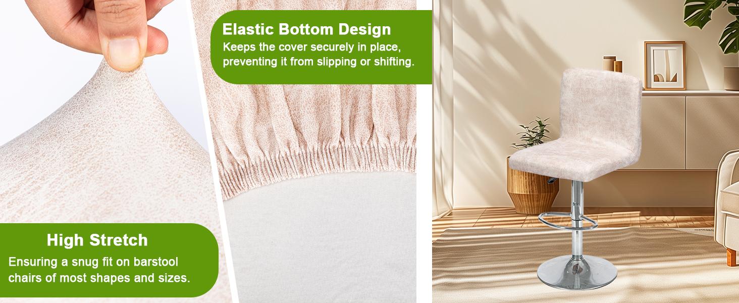 NILUOH Bar Stool Covers Set of 2, Faux Leather Looking Stretch Bar Stool Chair Cover Slipcovers, Counter Stool Bar Chair Covers for Kitchen Pub Dining Room Retro Style Home Deco - Beige Pink