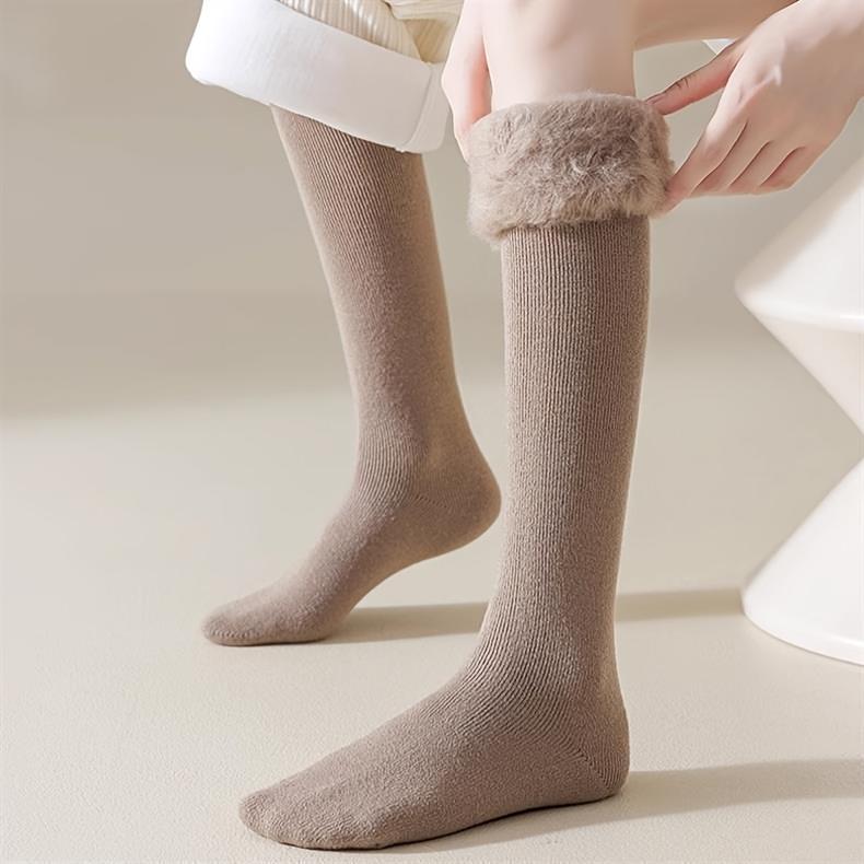 3-Pair Women's Heavy Duty Thermal Over-the-Knee socks - Extreme Cold Weather - Thick Insulated Leg Warmers, Beige/Black/Gray/ - Everyday & Special Occasions, Winter Socks, Occasion Wear Warmth, Ribbed Cuff Warmth, Warm Weather Gear, Plush Fabric Interior