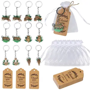 1Set Cheetah Print Party Favors 12 Pack Leopard Animal Keychains with Thank You Tags White Organza Bags and Kraft Paper Tags with String for Jungle Animal Forest Animal Themed Party Decoration Supplies