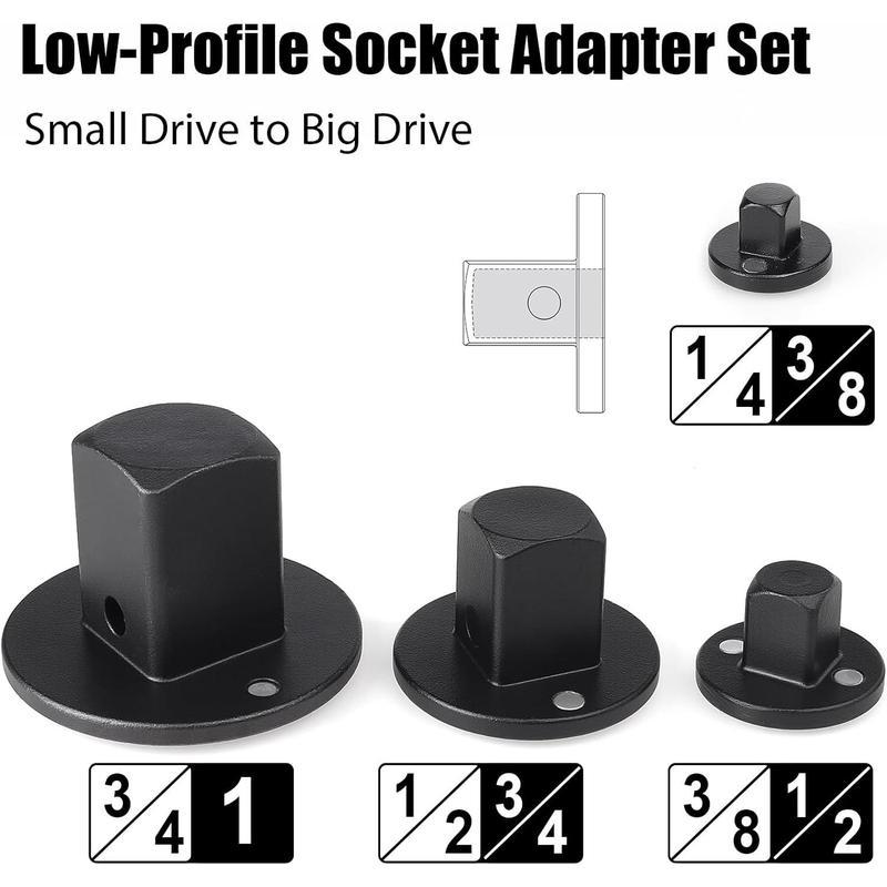 Low Impact Socket Adapter Set Drive Ratchet Adapter 4-Piece Set with Precise Dimensions for Compatibility Durable Cr-Mo Steel Stackable Design for Automotive Repairs and DIY Projects