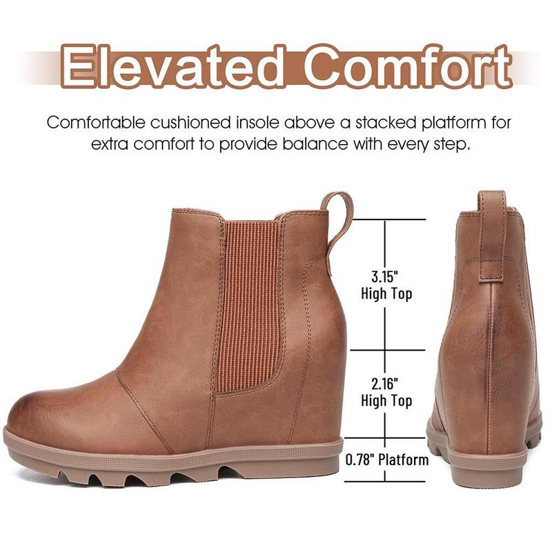 Athlefit Women's Wedge Boots Comfortable Ankle Wedge Booties Girl Footwear
