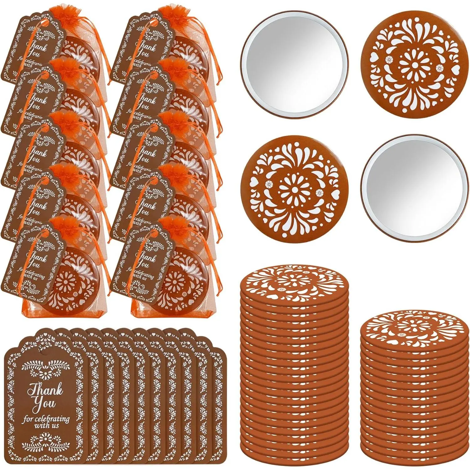36 Pcs De Barro Mexicanos Baby Shower Party Favors, Orange Cielito Lindo Party Pocket Mirrors and Thank You Cards Gifts Bulk for Guests Bridal Shower Wedding Gender Reveal Party
