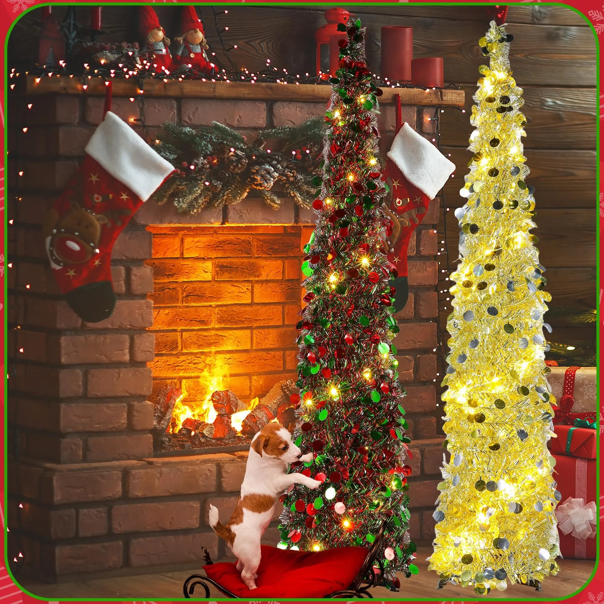 Foldable Christmas Tree with LED Lights, Timer Function, Adjustable Flash Mode, Indoor Outdoor Use, Holiday Decorations