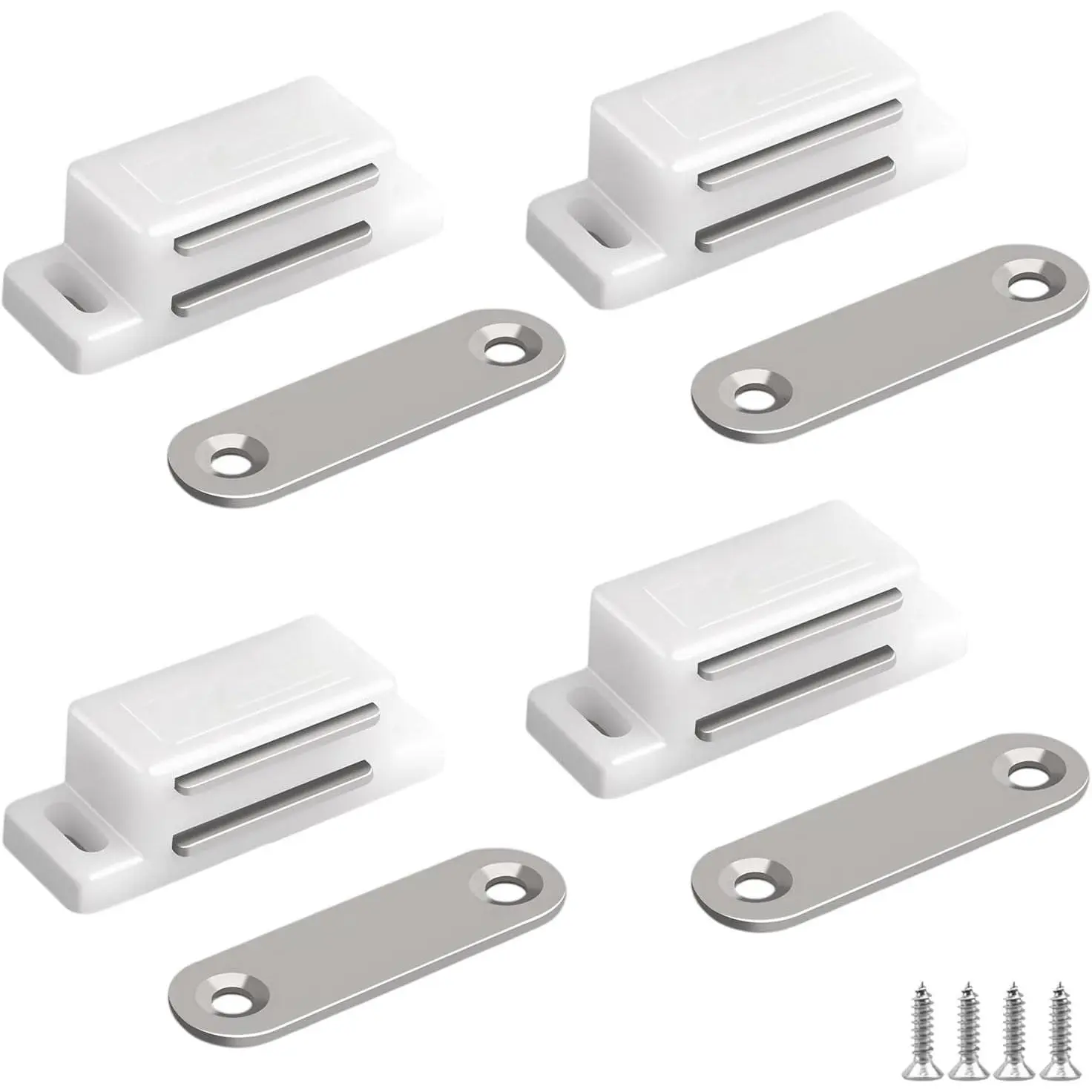 Cabinet  Catch  4 Pack White Cabinet Door  Latch |  Cabinet Door Catch for Cupboards Drawers Closet Doors and Shutters