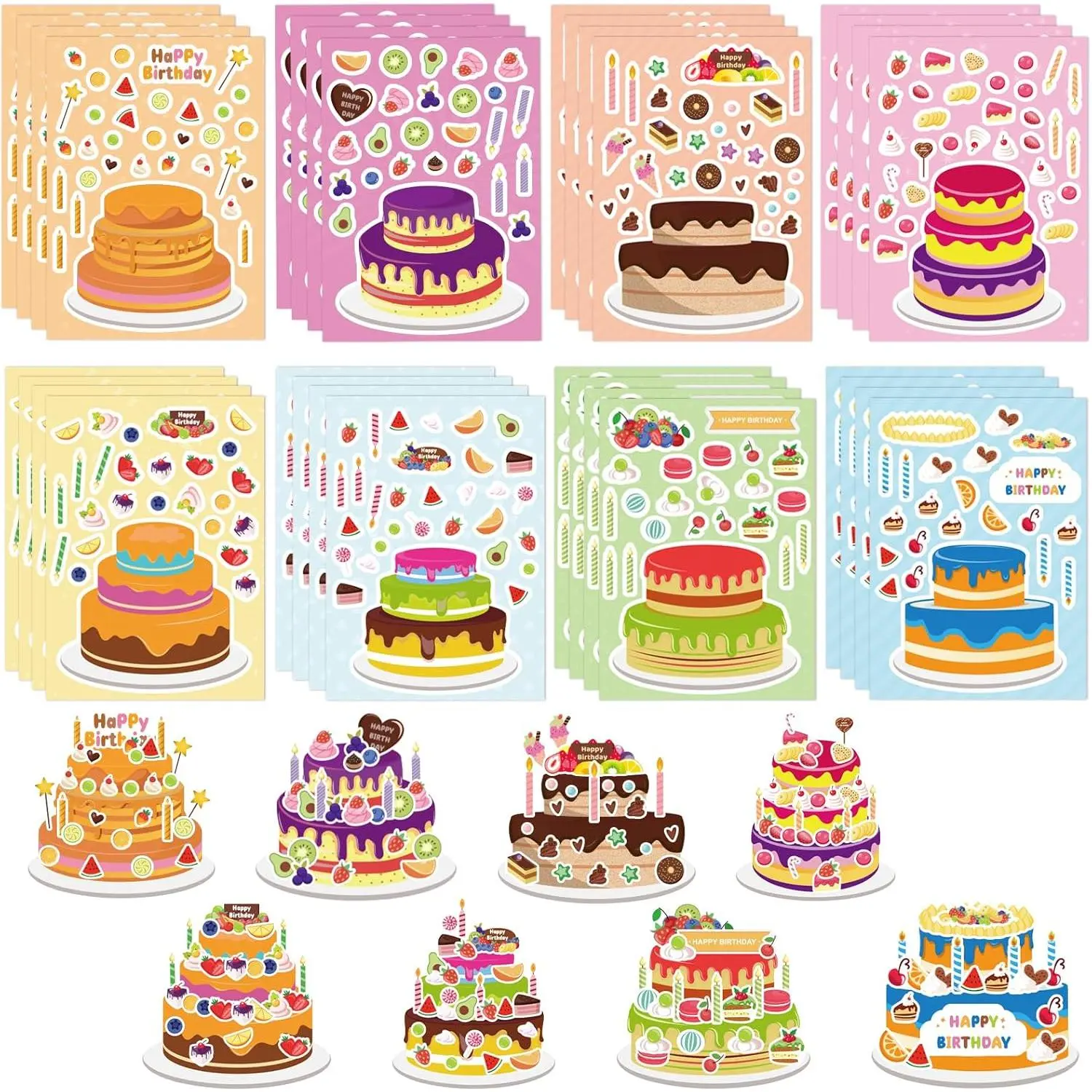 32 Sheets Make Your Own Birthday Cake Stickers, Creative Fun Happy Birthday Cake Game Sticker Kits for Kids Birthday Party Favors, DIY Art Crafts Suppliesfidget toys
