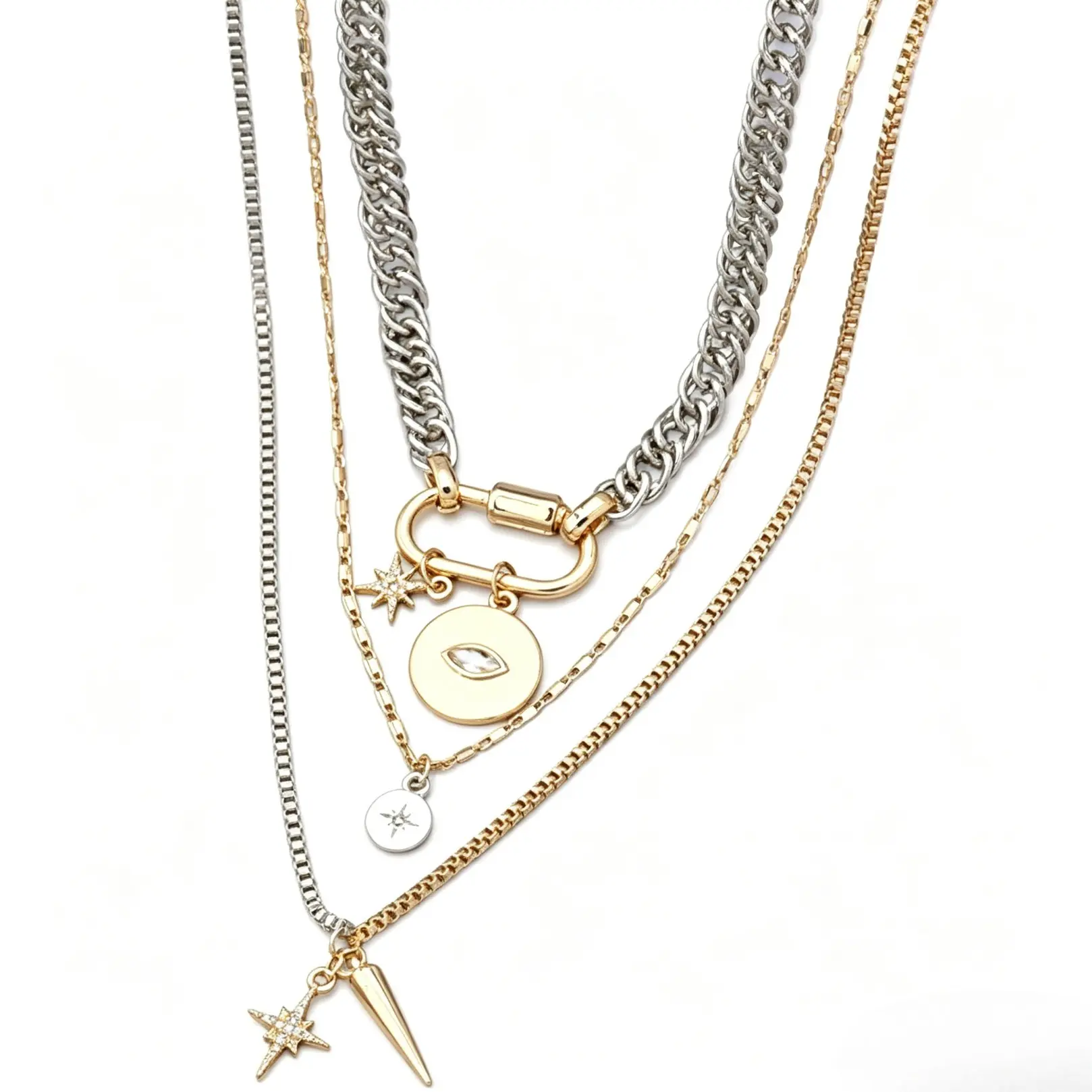 Metal Layered Non Tarnish Necklace, Trendy Eye Pendant Stacking Necklace for Women, Fashionable and Versatile Dainty Layering Jewelry, Suitable for Daily Wear & Back-to-school Season, Jewelry Accessories, Fashionable Accessory