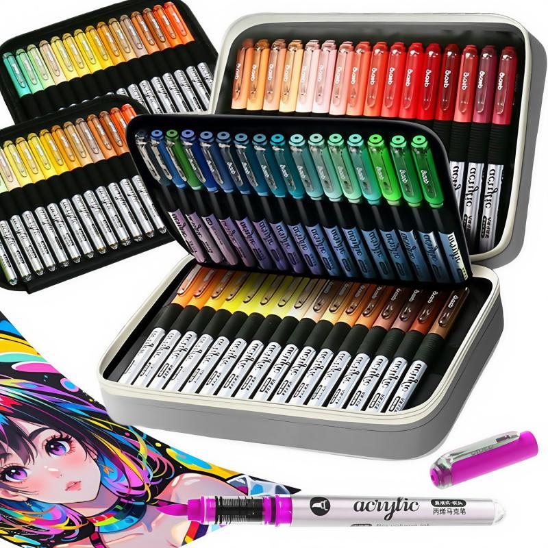 Acrylic Paint Marker Set, 1 Set Portable Brush Tip Paint Marker with Storage Bag, Acrylic Drawing Markers, Art Supplies for Rock Painting, Ceramic, Wood, Canvas, Glass, Stone, Fabric