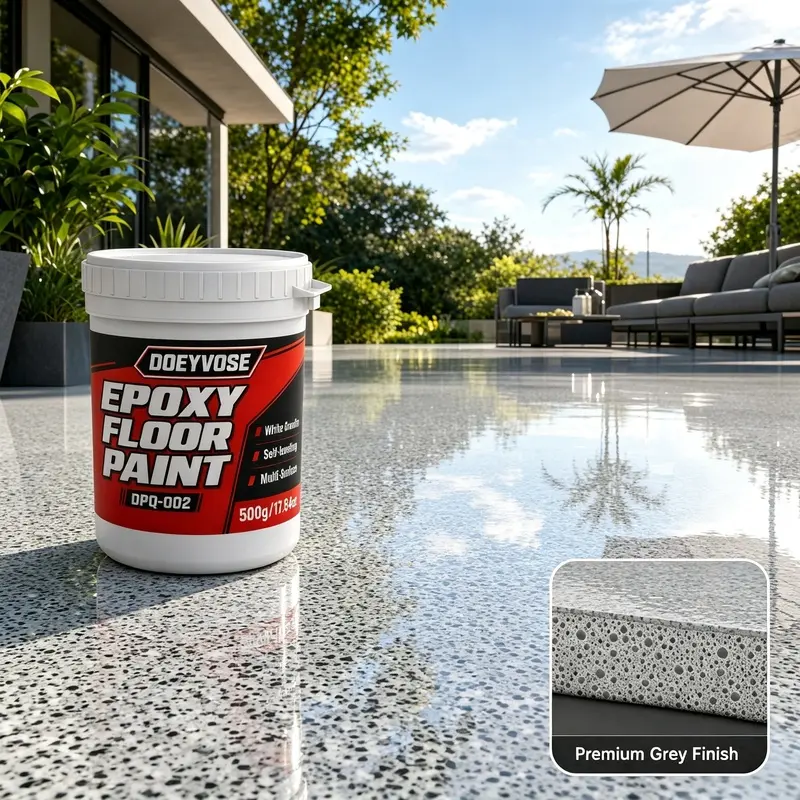 [DOEYVOSE] Gray and White Granite Self-Leveling Epoxy Floor Paint, High-Gloss Anti-Slip Stone-Look Marble Effect Finish, Long-Lasting Shine, for Retail Shop, Showroom, Boutique, Cafe, Salon, Indoor Commercial