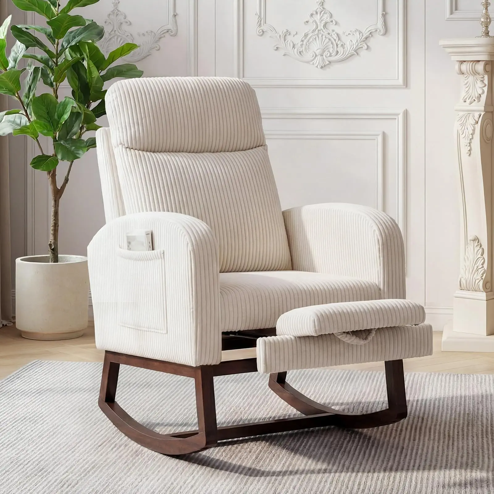 Rocking Chair Nursery Chairs with Foot Rest, Recliner Armchair with High Backrest& Wood Legs and Side Pocket for Living Room,Bedroom,Multiple Colors
