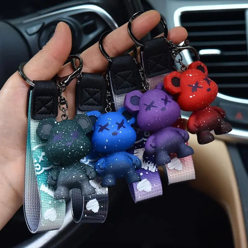 Cute Bear Keychain with Wristband Lanyard, Kawaii Color-Changing Cartoon Pendant for Women's Bags, Backpacks & Car Keys, Keychains