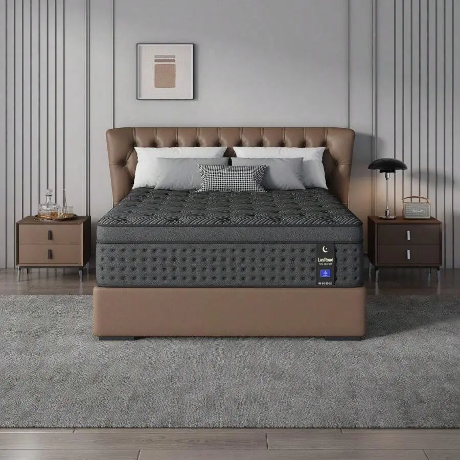 Bedroom Furniture, 12-Inch Black Queen Mattress, Built-In Memory Foam And Individually Pocketed Springs, Available In Twin, Full, Queen And King Mattress Sizes, With Side Handles For Easy Movement, Fiberglass-Free, Odorless, Highly Breathable, Pro