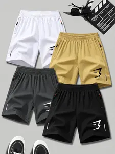 4-Piece Sport Shorts Set, Outdoor Running, Fitness Training, Casual Wear, Minimalist Lightning Arrow Print, Lightweight Quick-Dry Fabric, Unisex