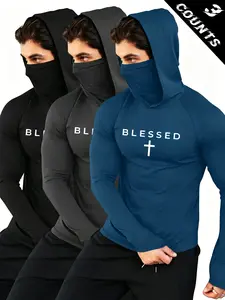 Multipack Faith Cross Graphic Face Cover Hooded Compression Long Sleeve Tee, All Season Versatile Outdoor Athleisure Fashion, Moisture Wicking Anti-Chafing Wrinkle Resistant Material, Easy Layering Under Tactical