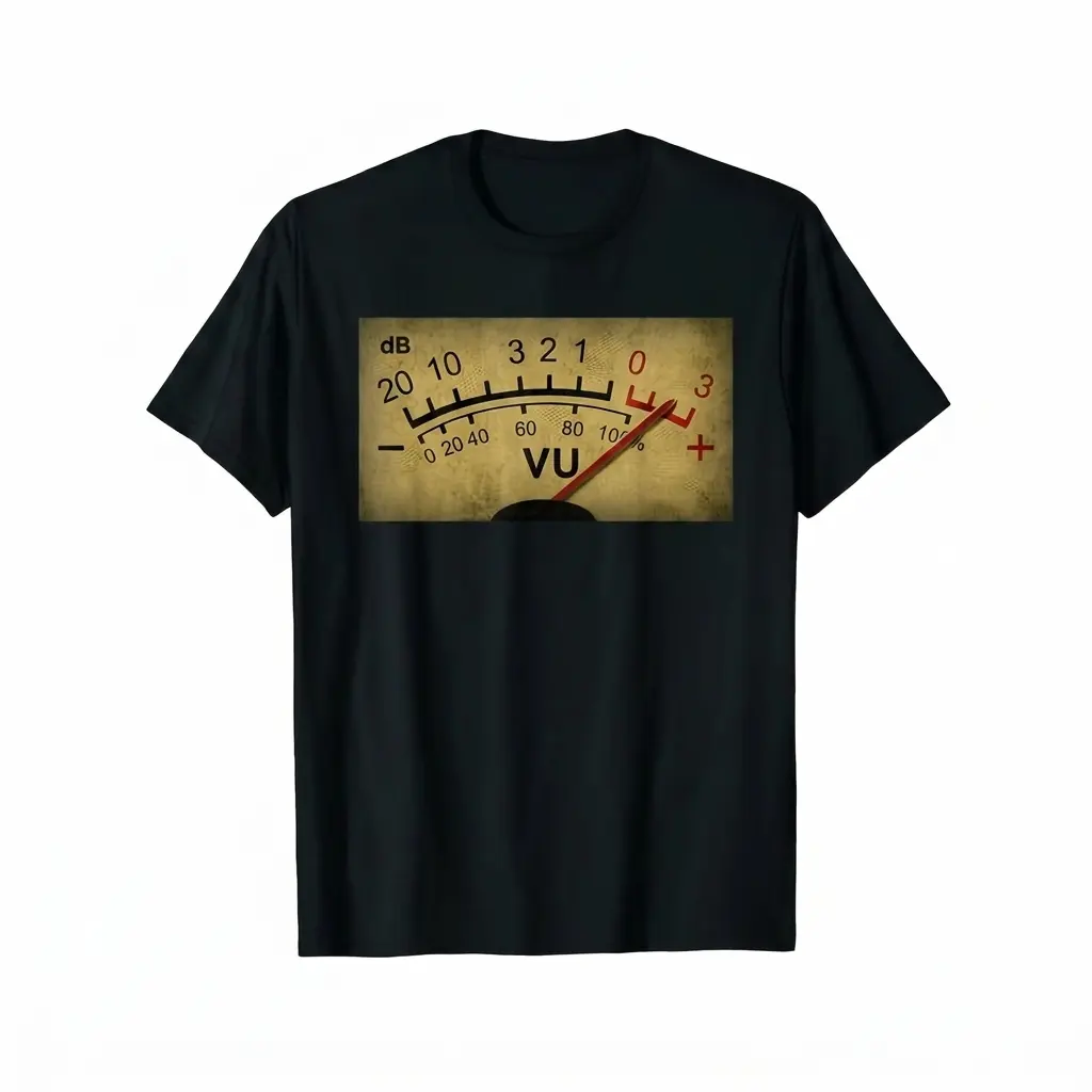 VU Meter Audio Decibel Gauge T-shirt Vintage Sound Engineer Graphic 100% Cotton Black S-3XL Men's Music-Lover Casual-Wear Audio-Tech-Gift