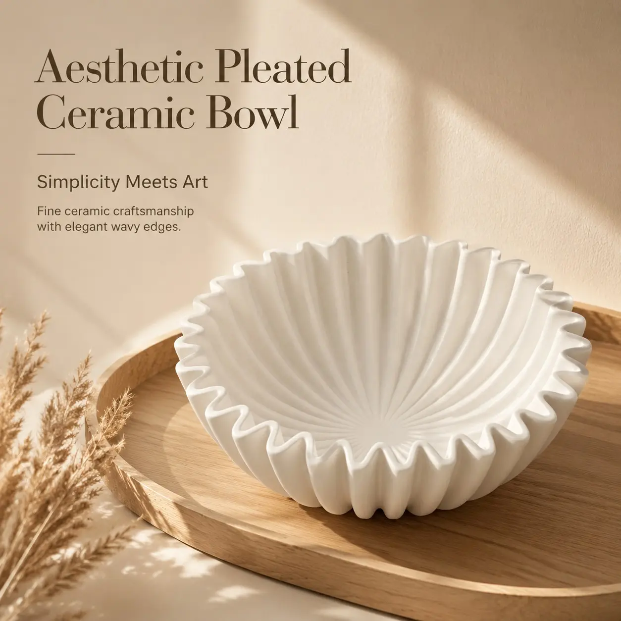 Elegant Ceramic Bowl with Wavy Edge, Fruit Tray for Snacks and Fruits, Table Decorative Piece, Home Interior Decoration