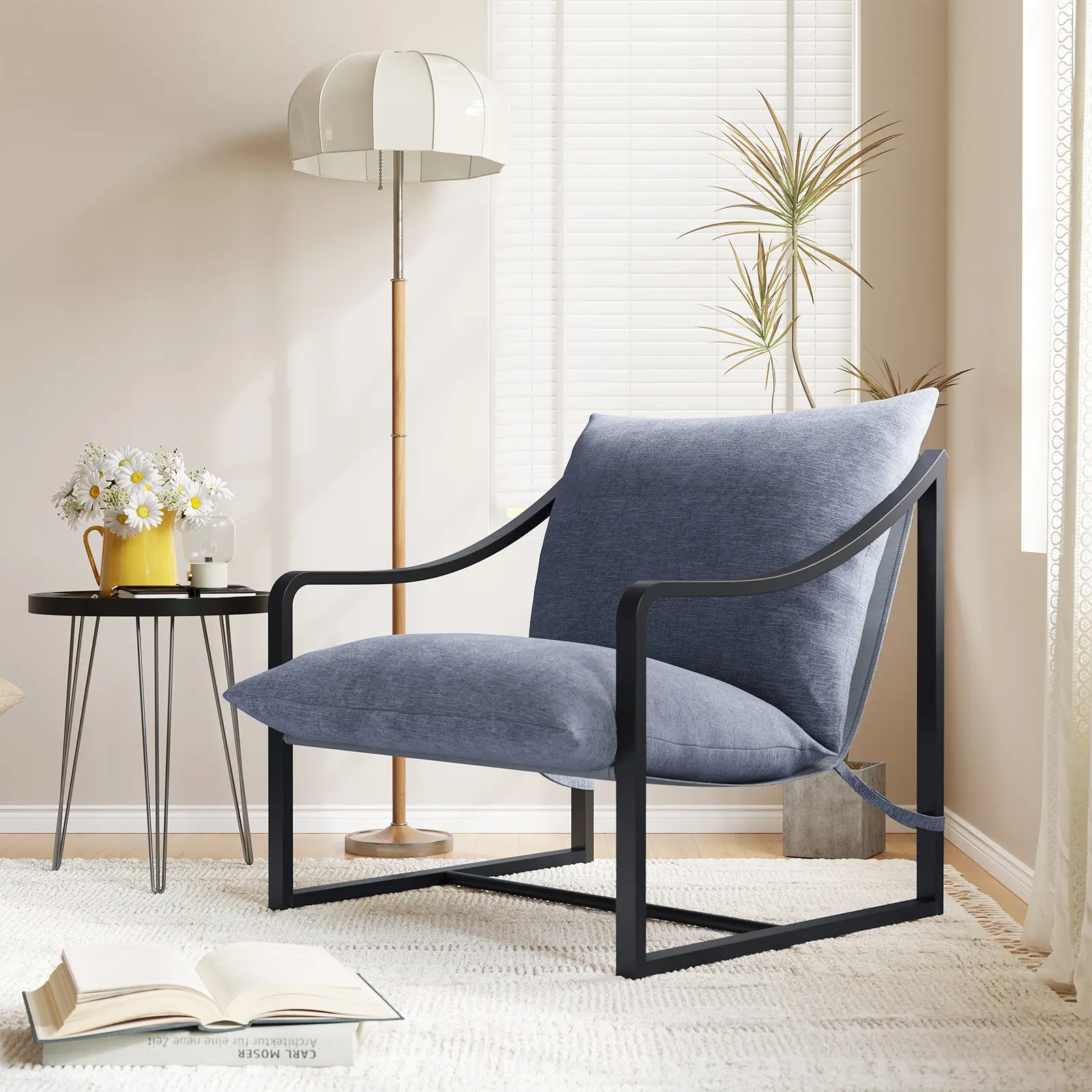 Indoor Mid-Century Fabric Sling Accent Chair - Heavy-Duty Durable Metal Frame, 30.3" Height, 250 – 299 Lb Capacity, Easy Assembly, Sold Separately or as 2-Piece Set for Home Office, Apartments