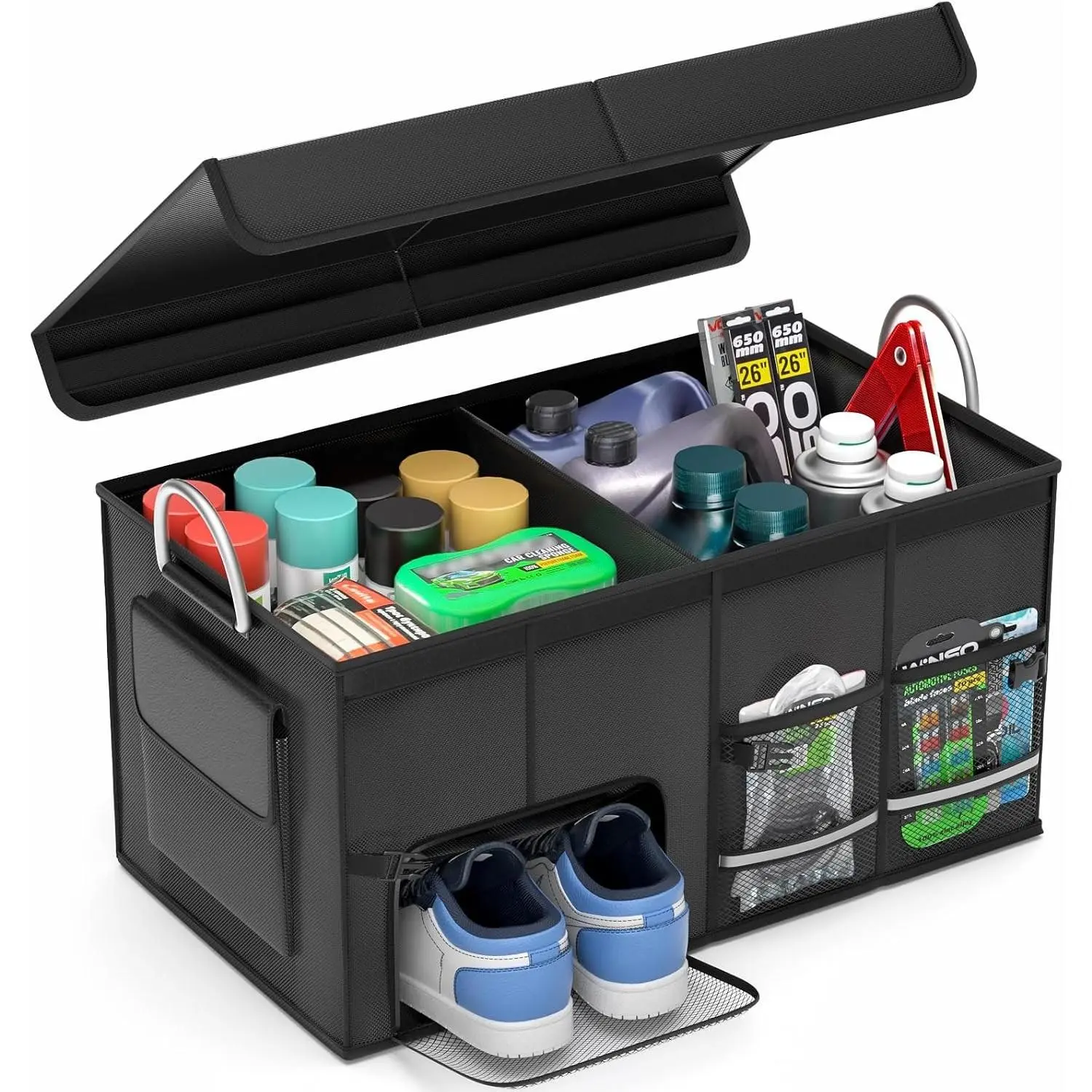 Car Trunk Organizer for SUV 50L Car Caddy Golf Trunk Organizer with Lid Collapsible Truck Storage Bin Large Compartment Car Grocery Organizer with 4 Pockets Handle Shoe Organizer Cargo Van Jeep SedanGift