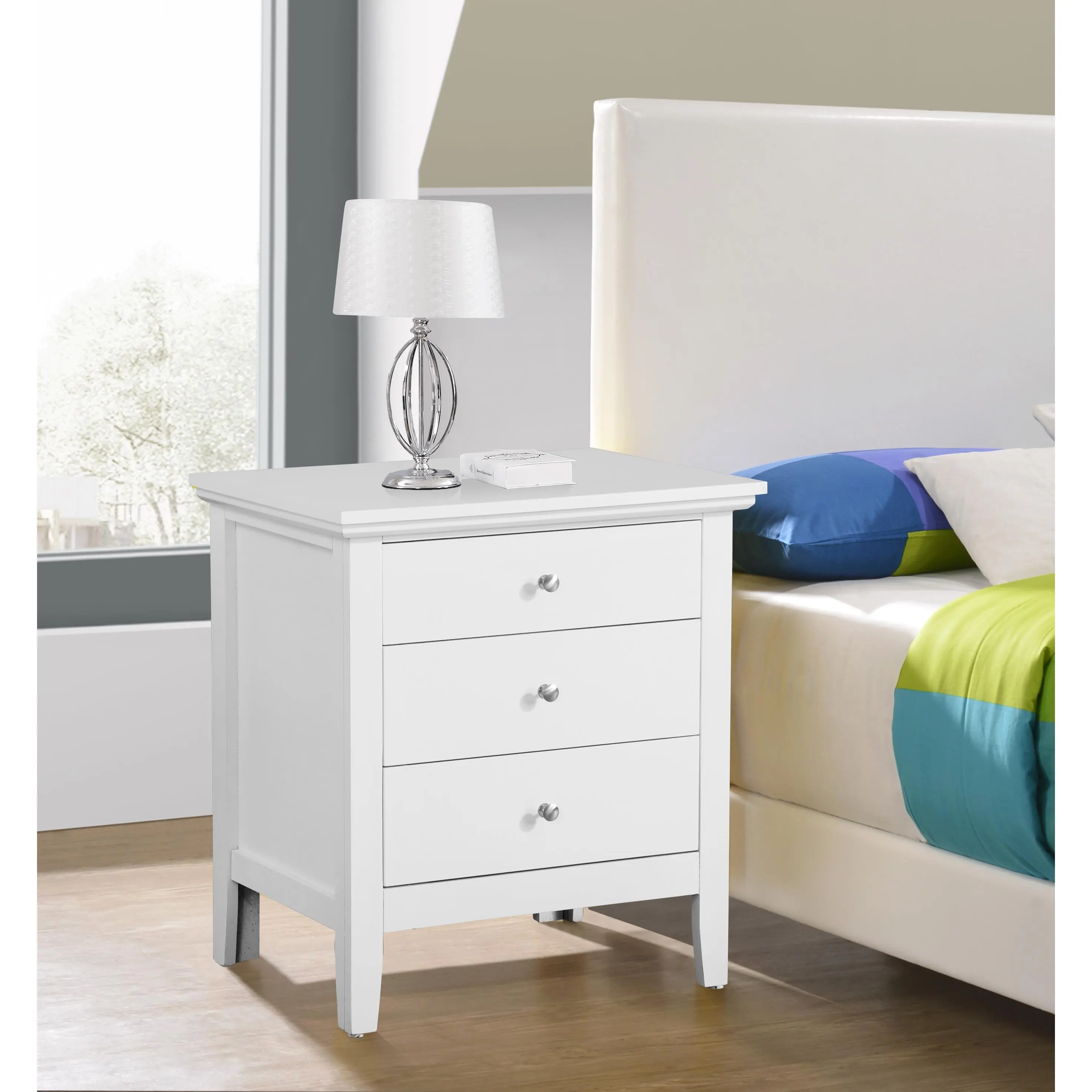 Nokaa Elegant White Casual Nightstand for Bedroom, Modern Bedside Table with Storage Shelf, Sturdy Night Stand for Living Room, Compact End Table for Small Spaces, No Assembly Required, White Finish