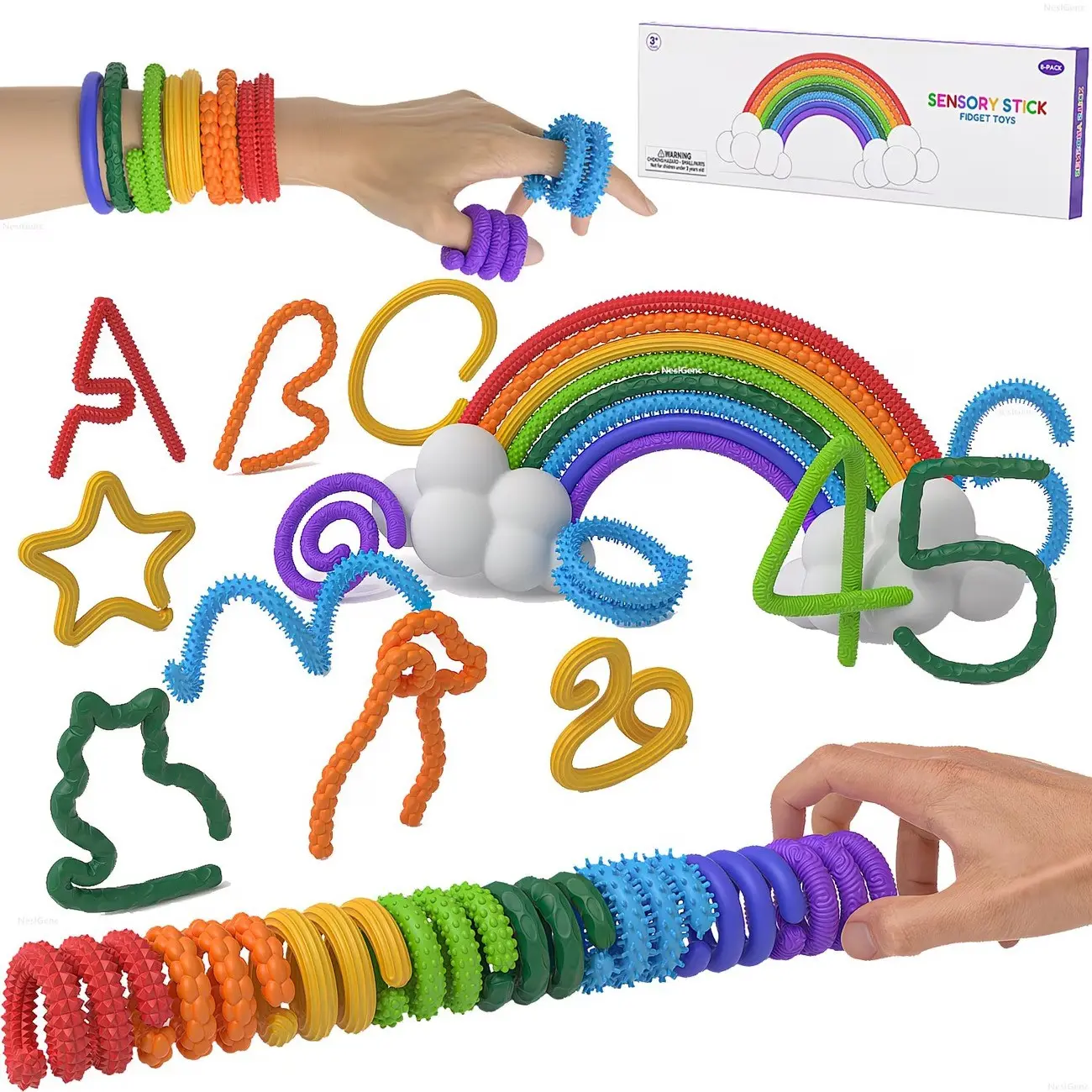 8 Counts Bendable Silicone Sensory Sticks | Flexible, Shape-Changing Play Fidget Toys for Kids & Adults, Travel-Friendly, Mixed Color Stocking Stuffers for Kids & Adults, Perfect Gift for Birthdays, Easter, Christmas.