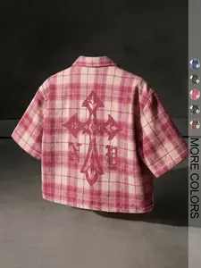 Men's Multi-Color Plaid Shirt, Casual Graphic Print Top, Loose-Fitting Short Sleeve, Comfortable Streetwear for All Seasons