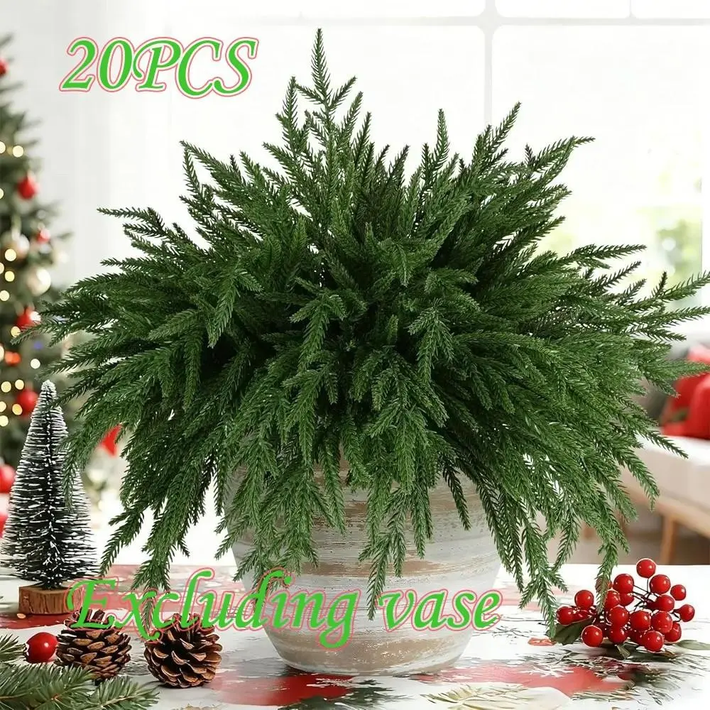 20pcs 18-Inch Artificial Norfolk Pine Branches, Realistic Christmas Greenery for Vases, Wreaths, DIY Crafts, Home Decor