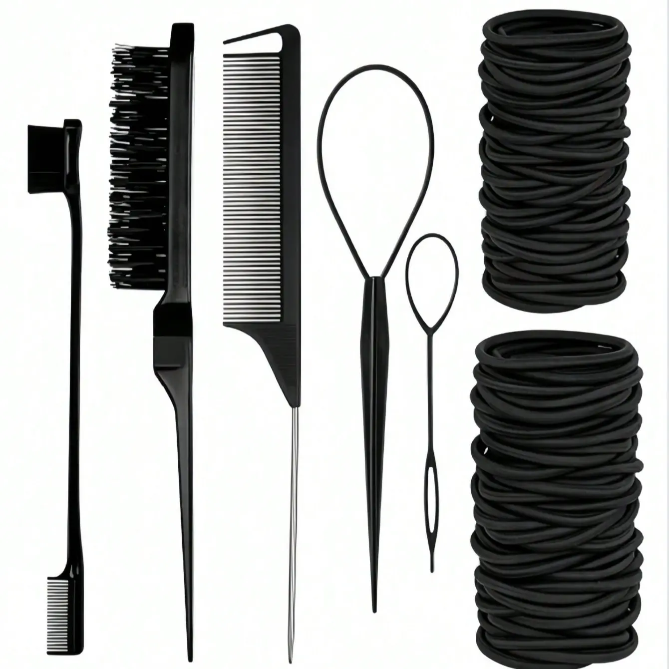 105-Piece Hair Styling Kit, Unisex Braiding Tools, Includes 100 Hair Bands, 1 Straightener, 1 Volumizer, 1 Tail Comb, 2 Braiders, Summer Y2K Set