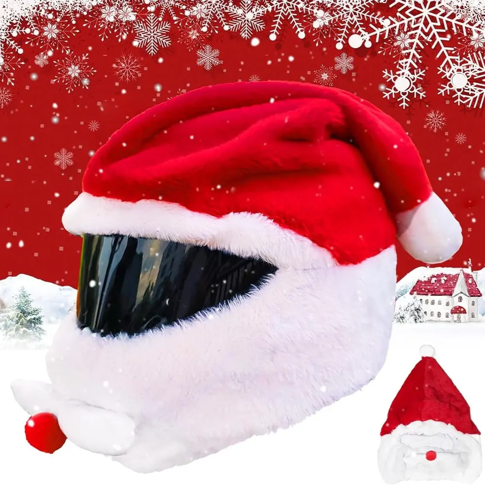 Christmas Hat Helmet Cover, Motorcycle Helmet Plush Funny Protective Case, Festive Riding Accessories, Holiday Atmosphere Gear