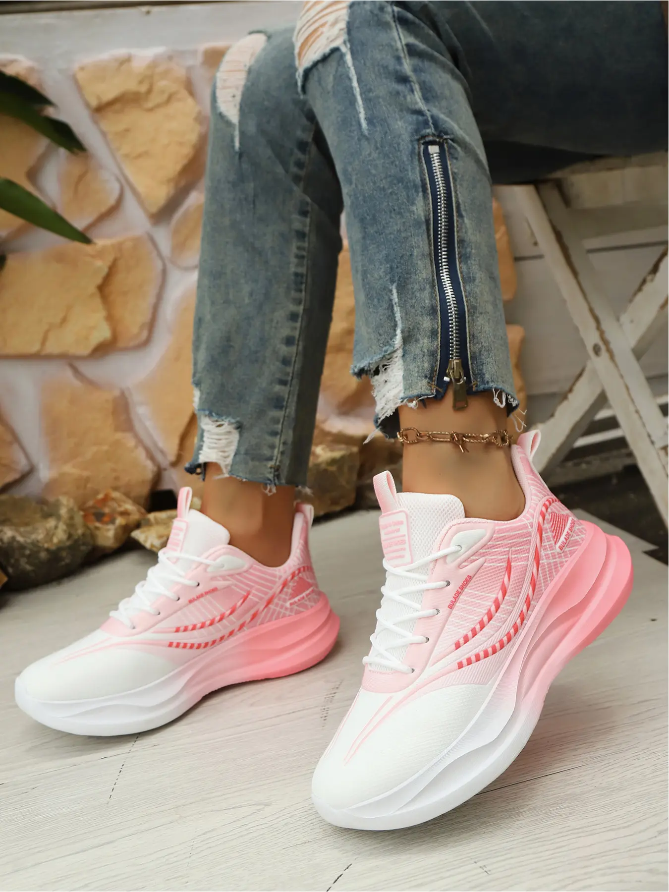 Women's Gradient Thick-Sole Fashion Running Sneakers, Breathable Mesh Casual Height-Boosting Athletic Colorblock Running Shoes, Ideal for Outdoor Sports & Daily Wear