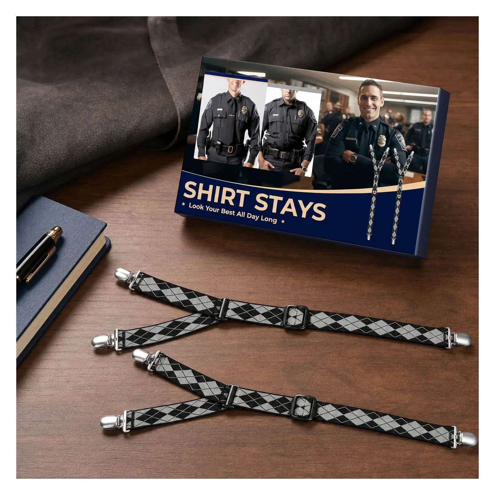 Adjustable Shirt Stays with Non-Slip Clips – Soft & Smooth Elastic Sock Garters for Military & Professional UseGift