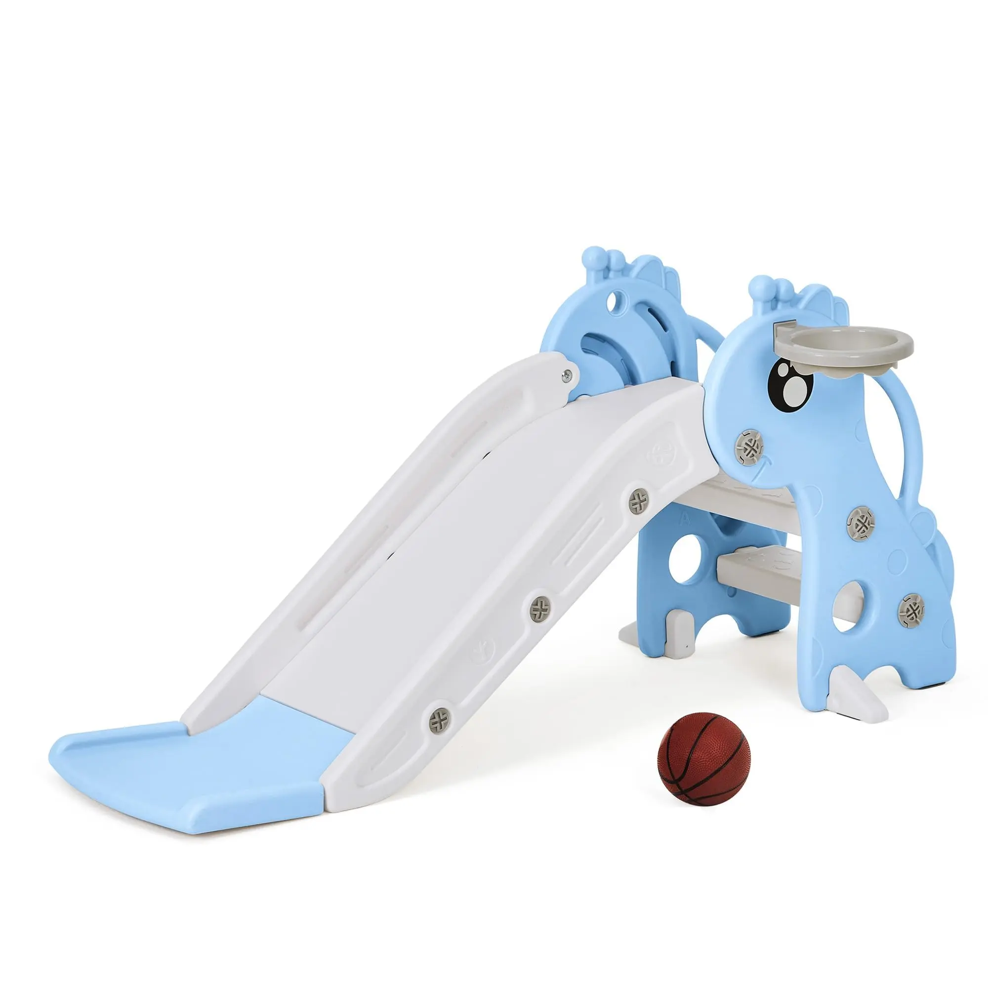 GARVEE Plastic Kids Slide with Basketball Hoop - Indoor/Outdoor Collapsible, Non-Slip Steps, Handrails, Tool-Free Easy Assembly, Compact Storage, 66 lb Capacity, for 18m-3+ Toddlers