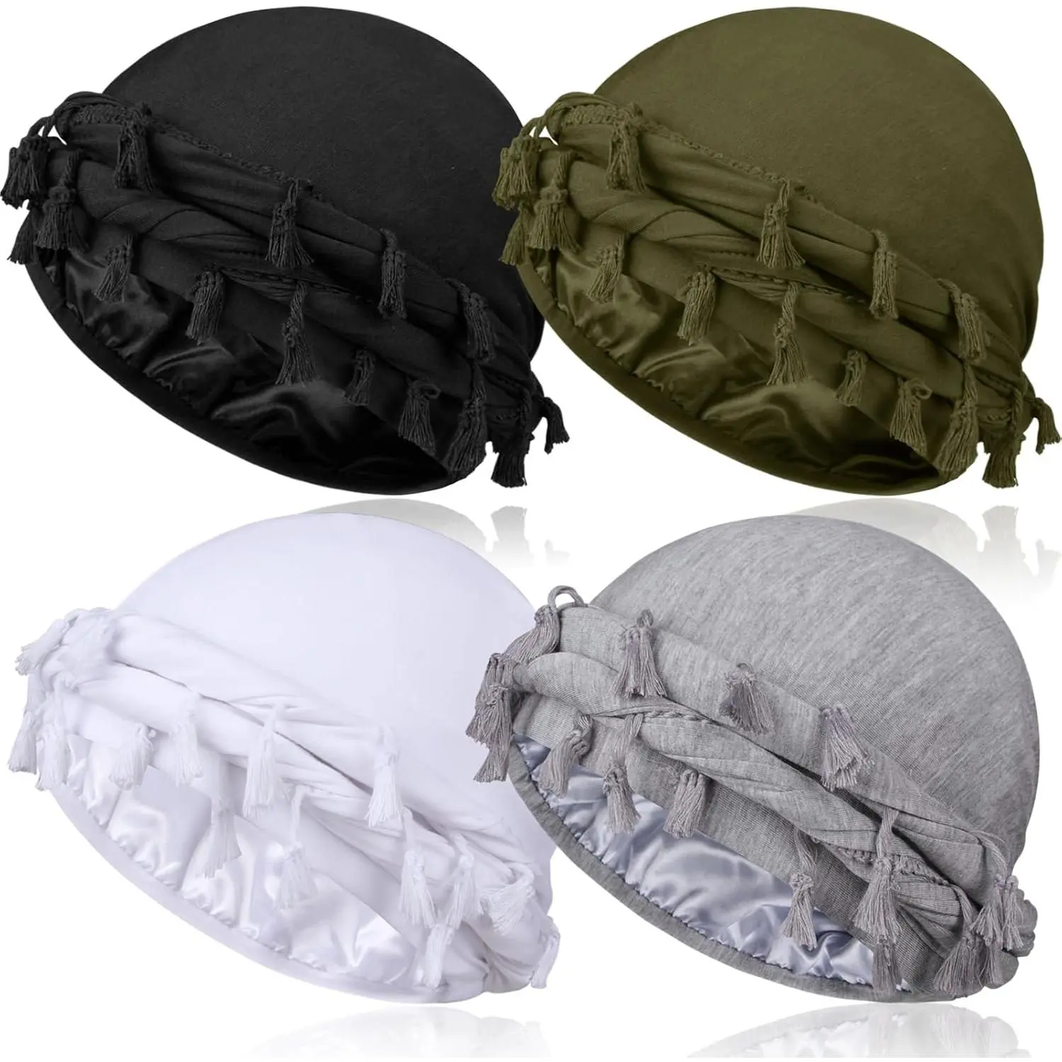 4 Pieces Satin Lined Turban Silky Head Wraps for Men, Mens Turban Head Scarf for Hair